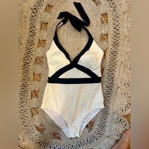 Boden Elegant Black and White Halter Swimsuit